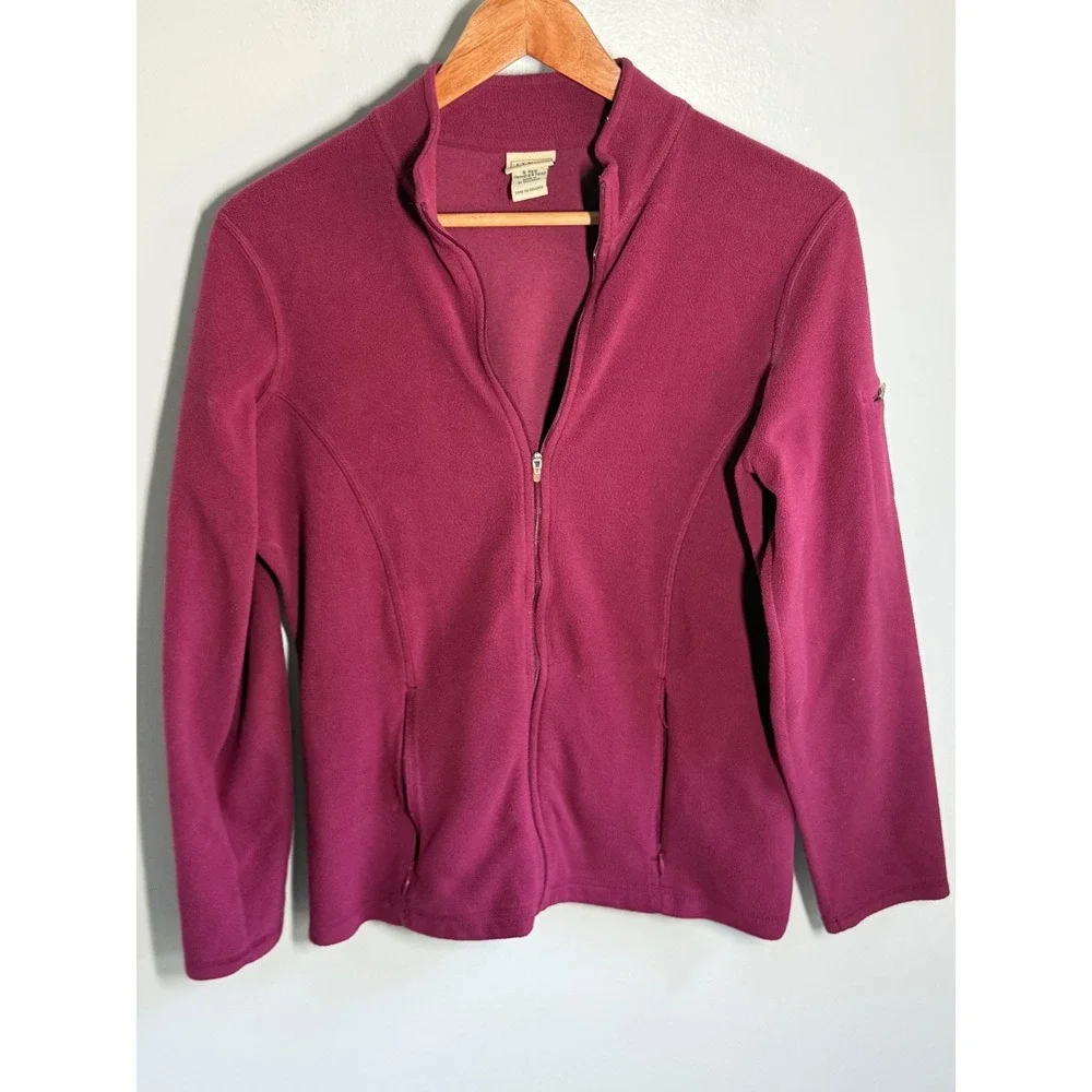 LL Bean Womens S Small Full Zip Fleece Jacket Berry Pink Mock Neck 247230